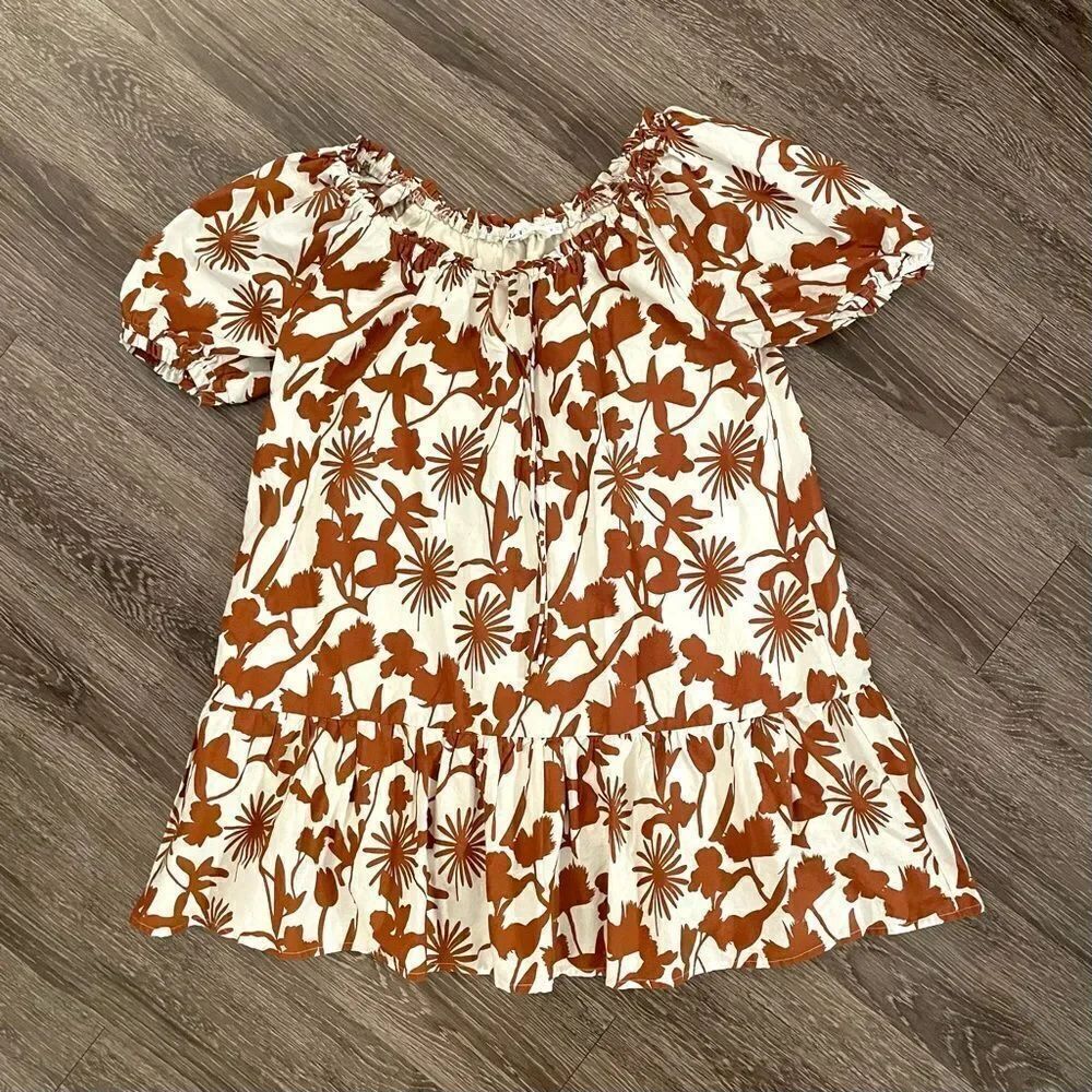 Lulus Lush White and Brown Floral Print Babydoll Dress